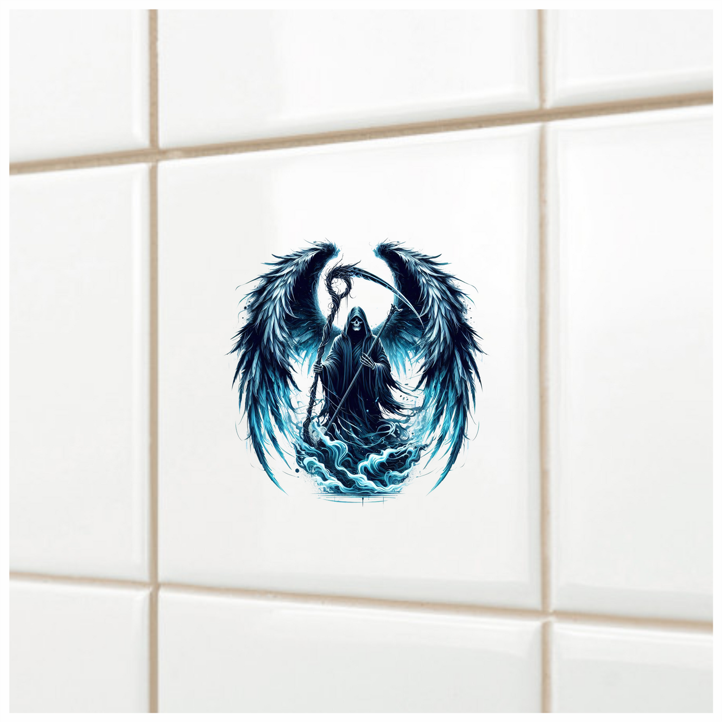 Grim Reaper Wings Skull Blue Water Vinyl Sticker Decal