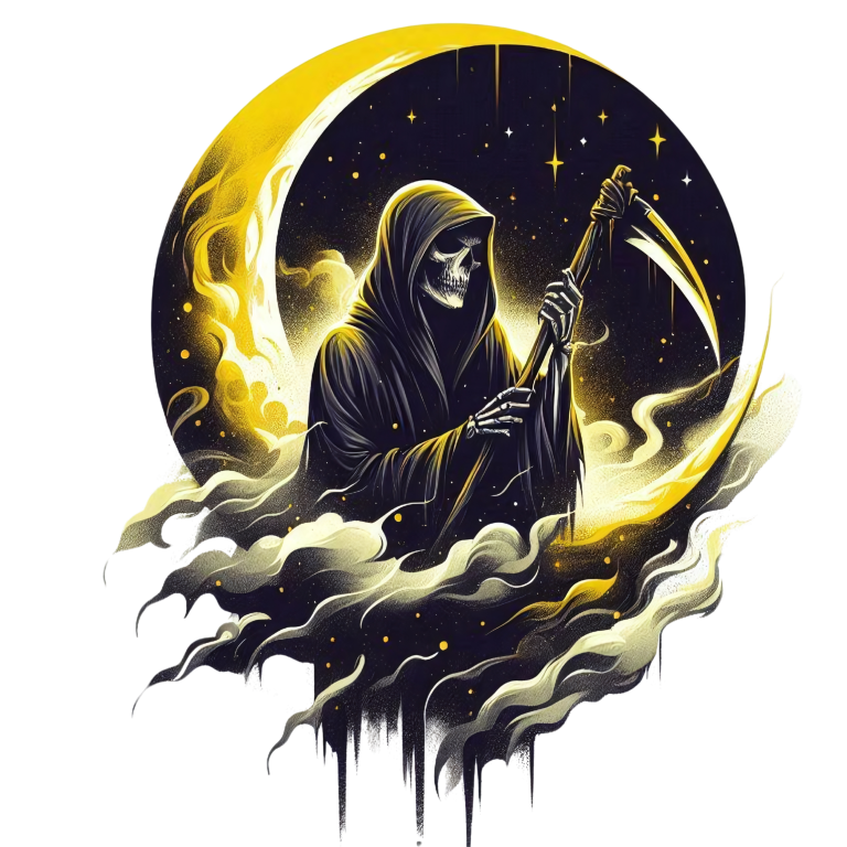 Grim Reaper Moon Yellow Clouds Scythe Vinyl Sticker Decal