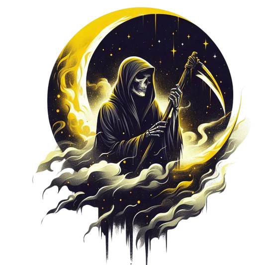 Grim Reaper Moon Yellow Clouds Scythe Vinyl Sticker Decal