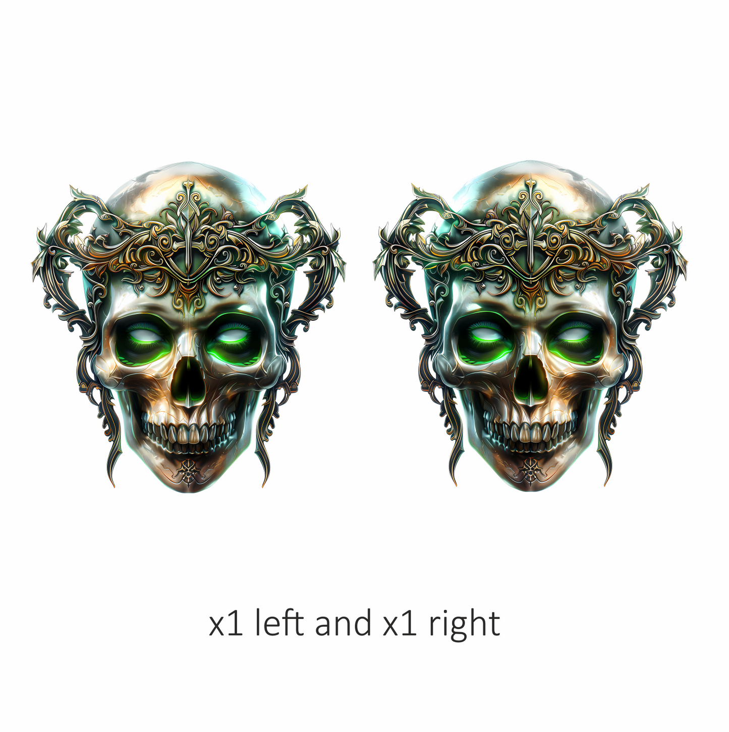 Skull Crown Green Eyes Metal Vinyl Sticker Decal