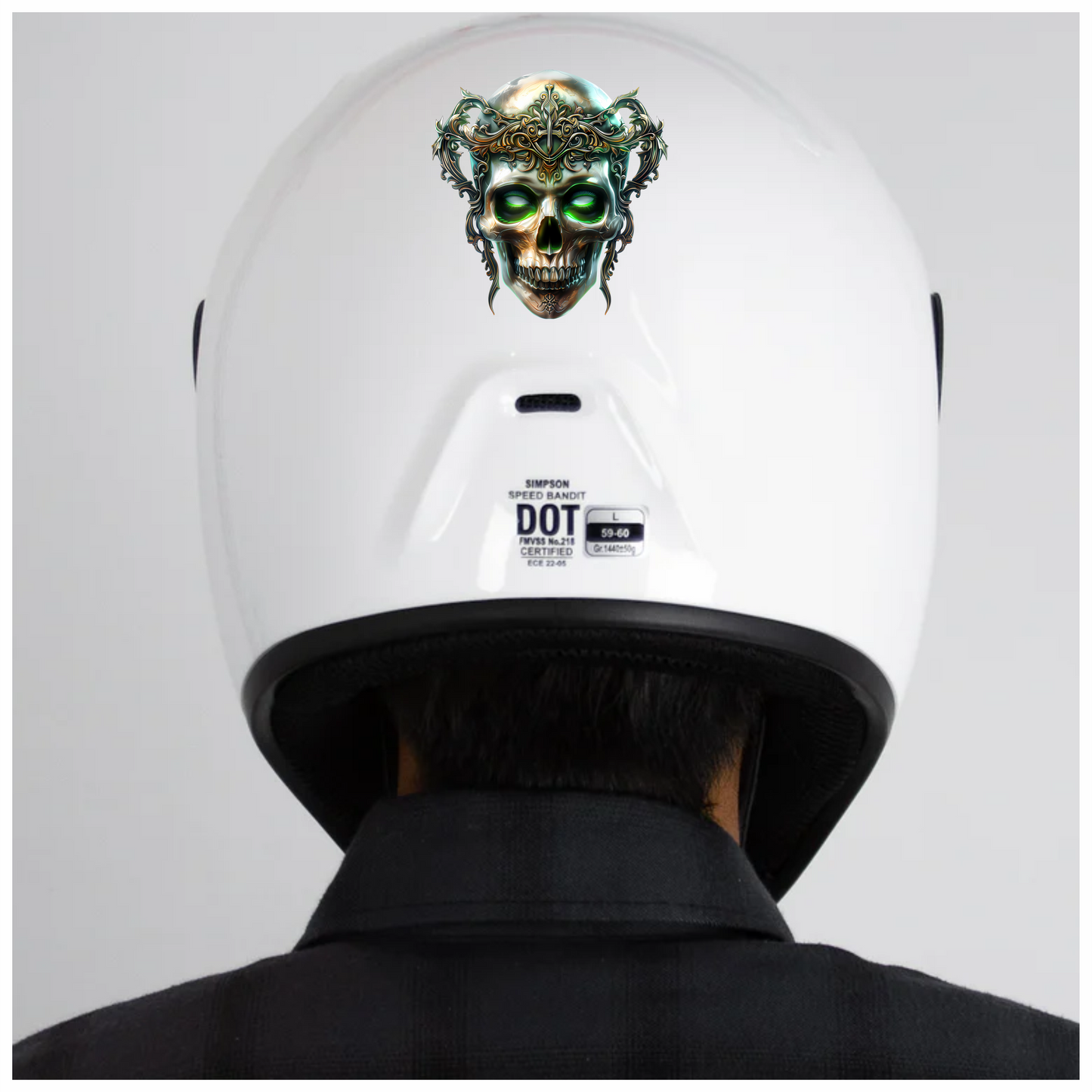 Skull Crown Green Eyes Metal Vinyl Sticker Decal