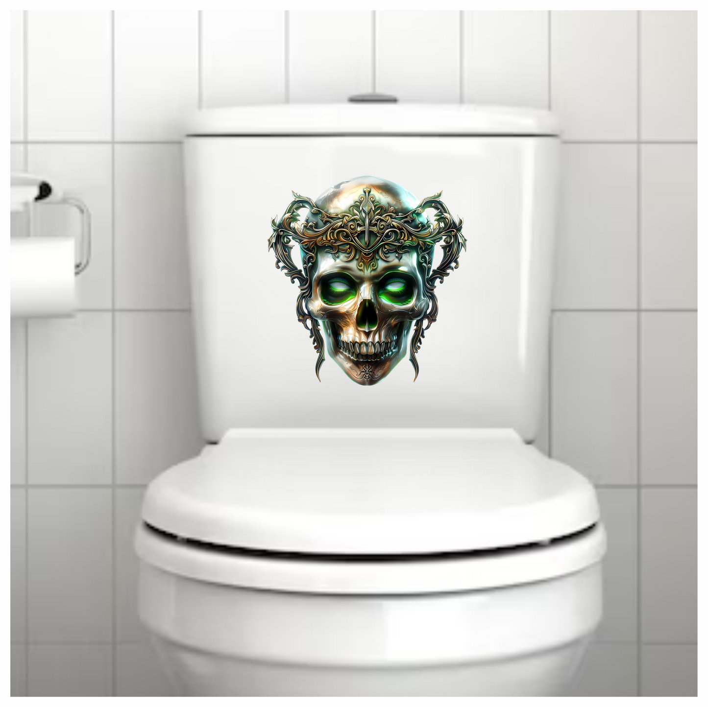 Skull Crown Green Eyes Metal Vinyl Sticker Decal