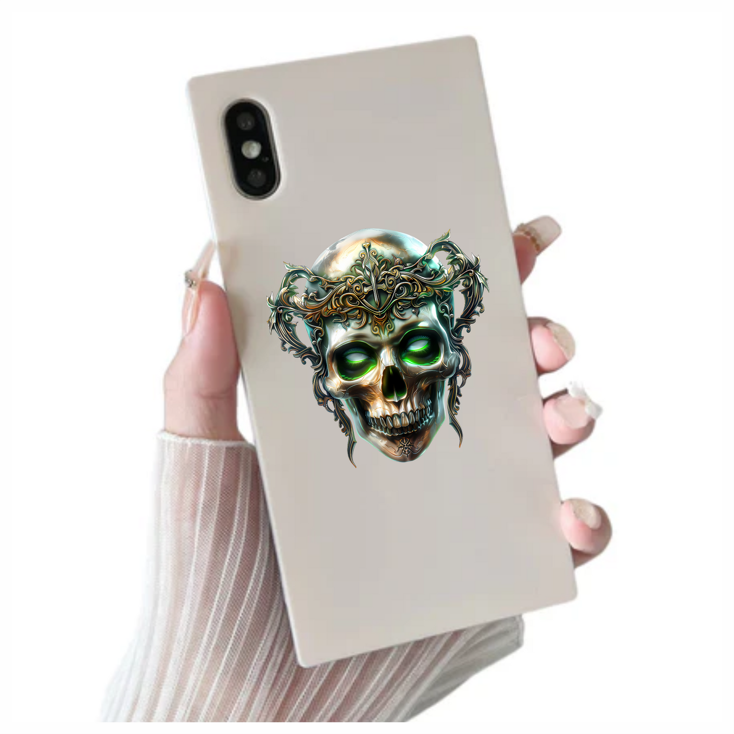 Skull Crown Green Eyes Metal Vinyl Sticker Decal