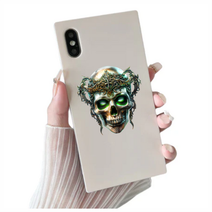 Skull Crown Green Eyes Metal Vinyl Sticker Decal