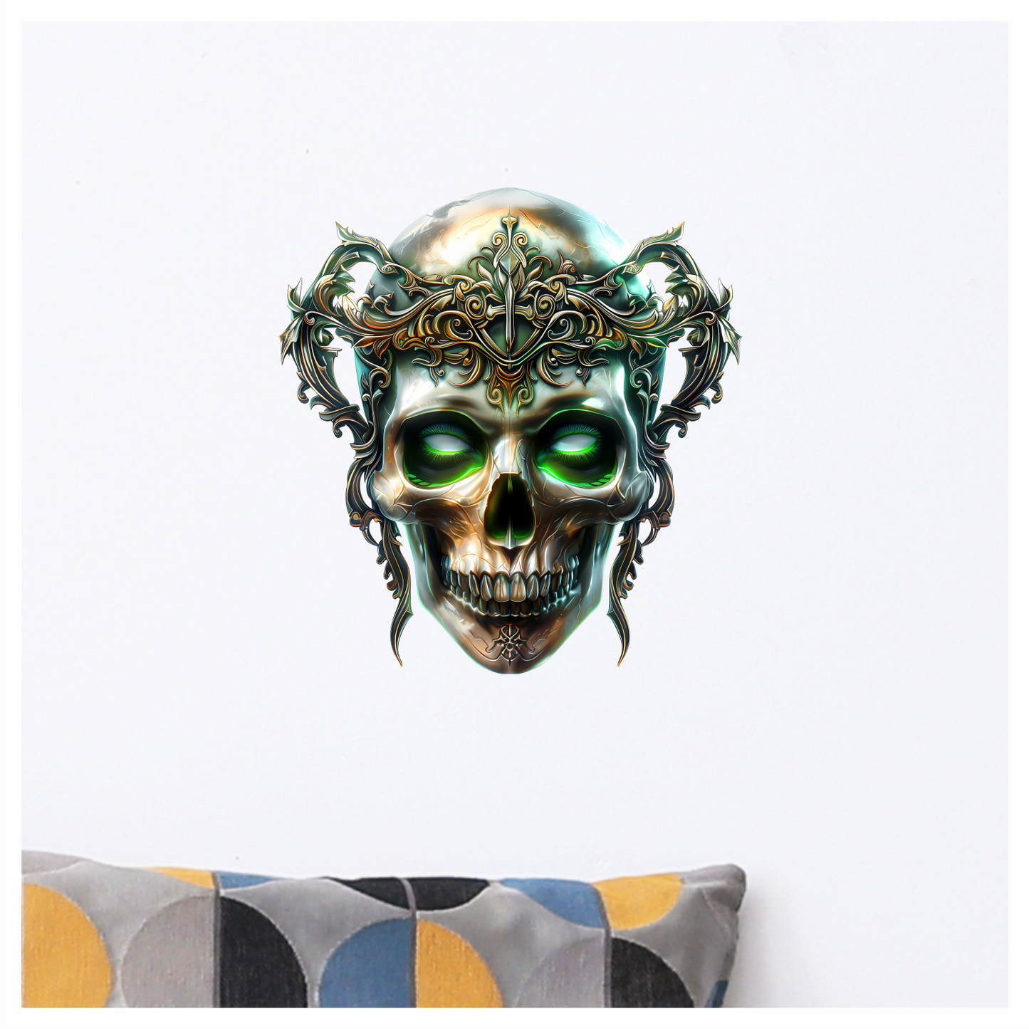 Skull Crown Green Eyes Metal Vinyl Sticker Decal