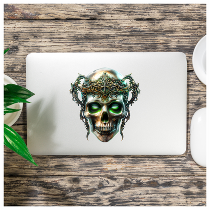 Skull Crown Green Eyes Metal Vinyl Sticker Decal