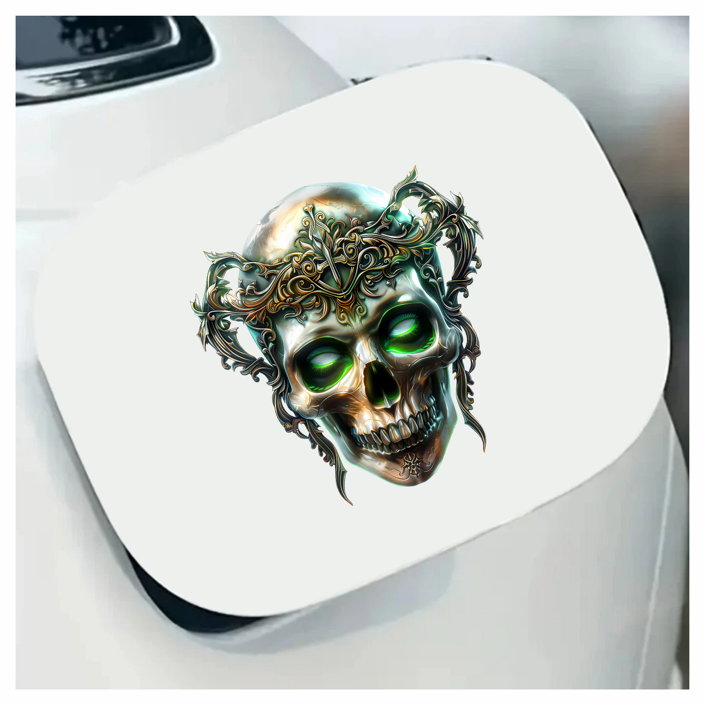 Skull Crown Green Eyes Metal Vinyl Sticker Decal
