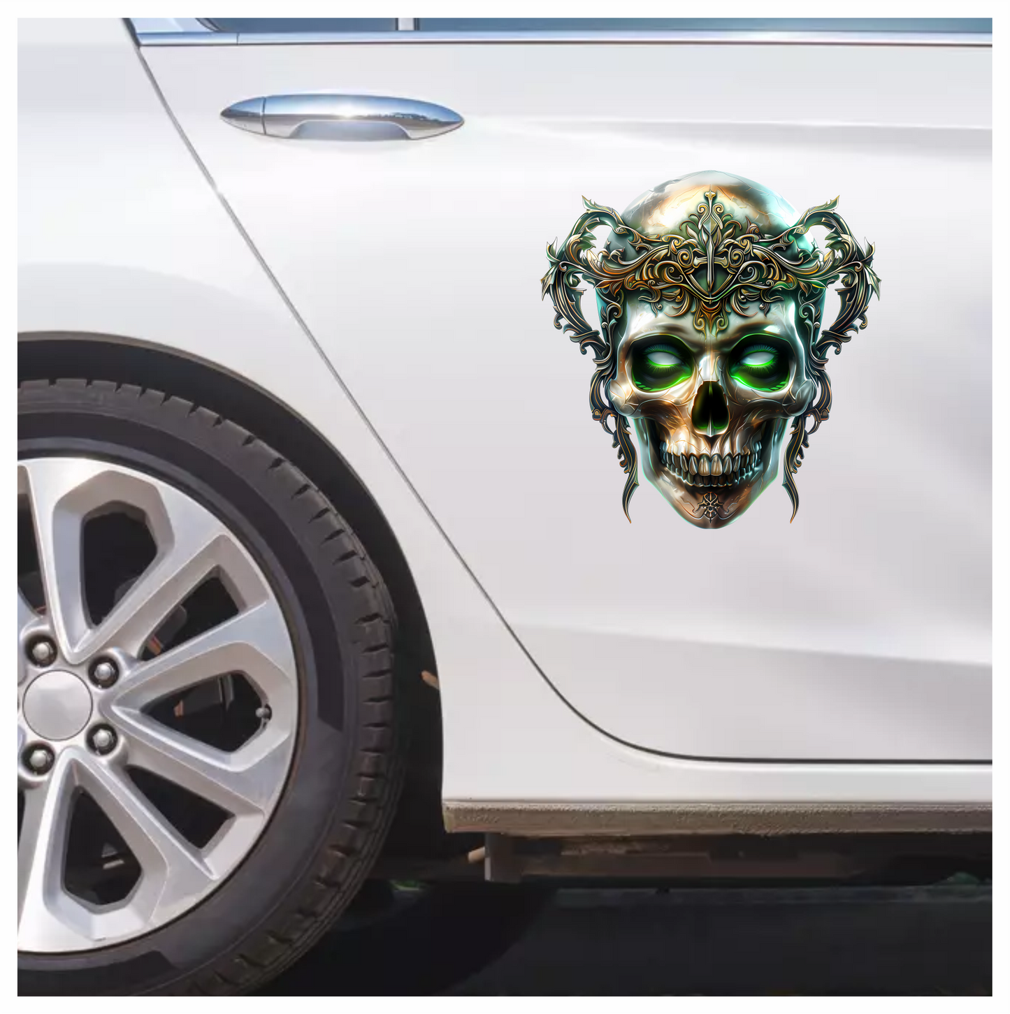Skull Crown Green Eyes Metal Vinyl Sticker Decal