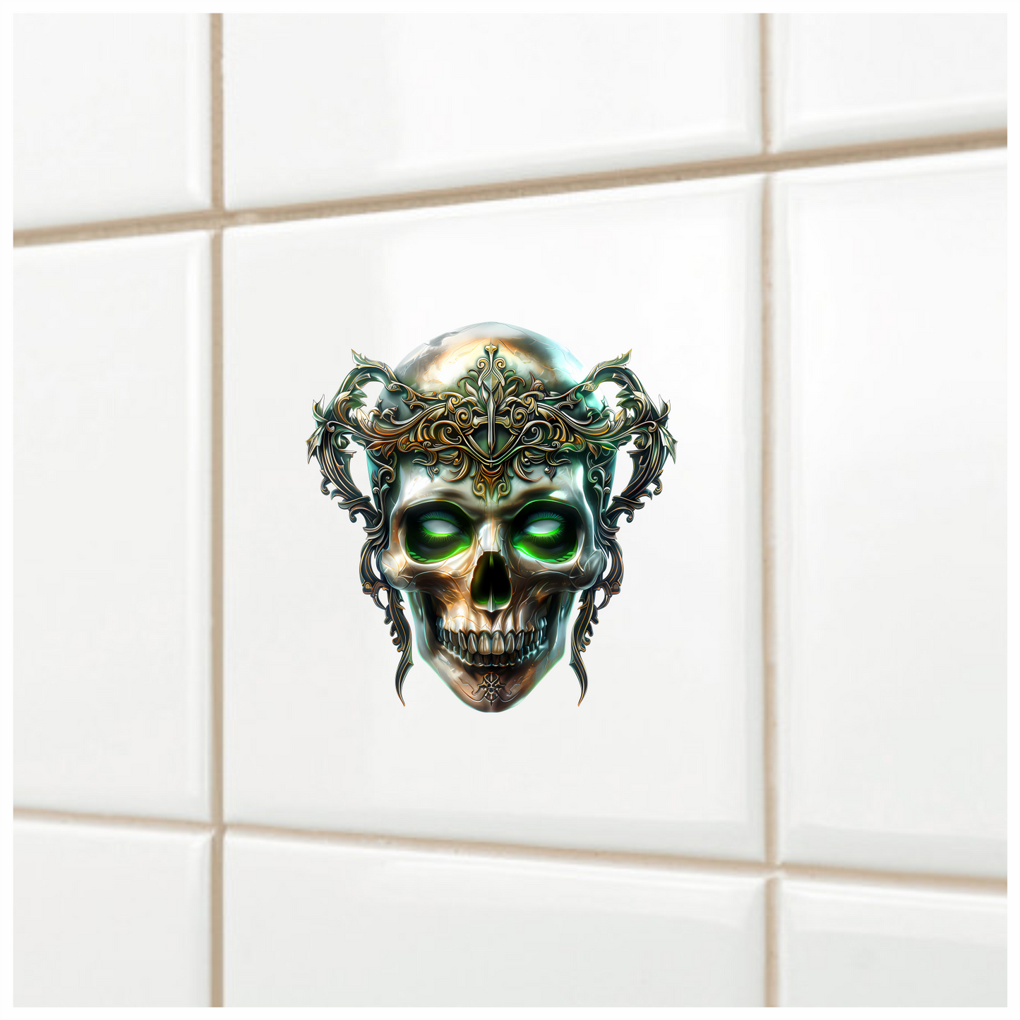 Skull Crown Green Eyes Metal Vinyl Sticker Decal