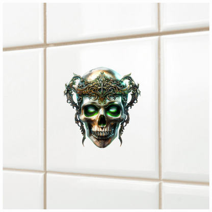 Skull Crown Green Eyes Metal Vinyl Sticker Decal