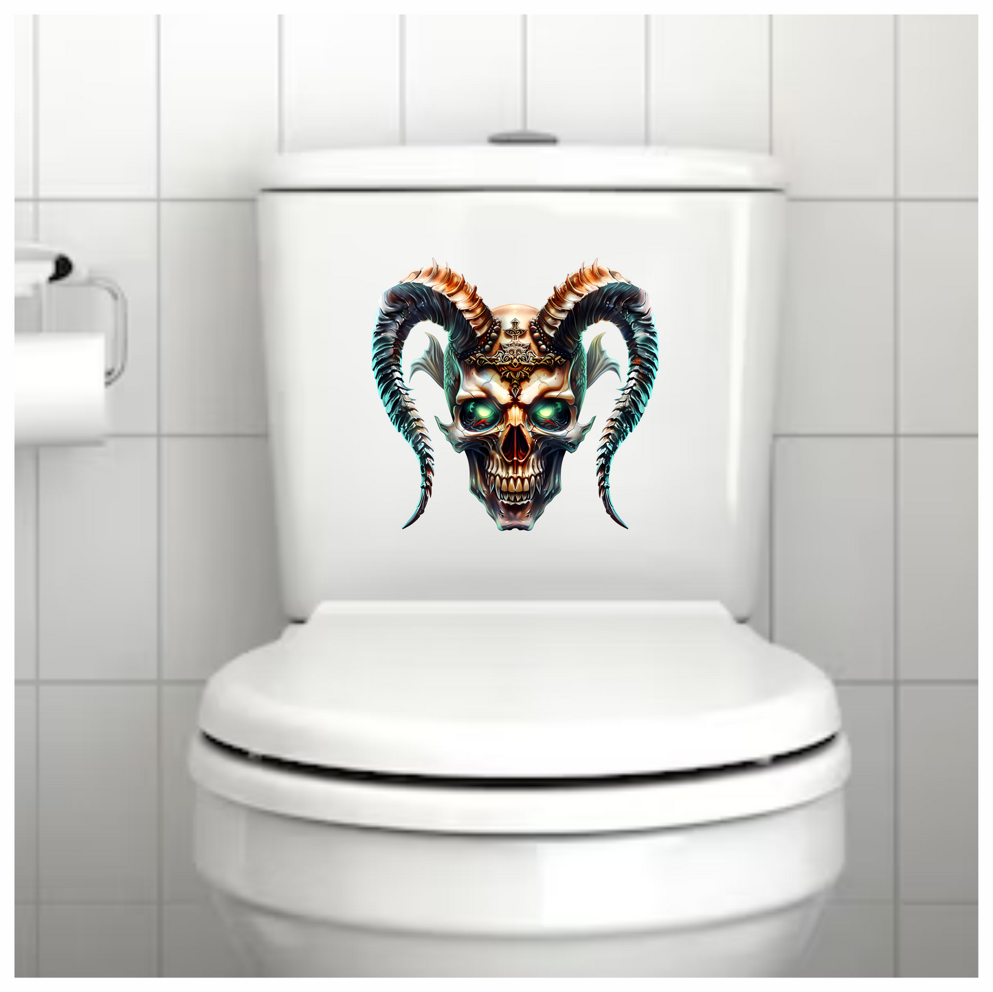 Skull Horns Green Demon Vinyl Sticker Decal