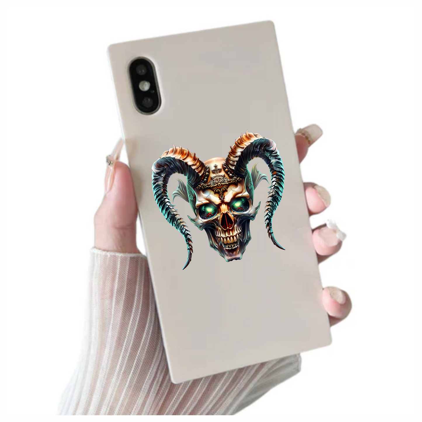 Skull Horns Green Demon Vinyl Sticker Decal