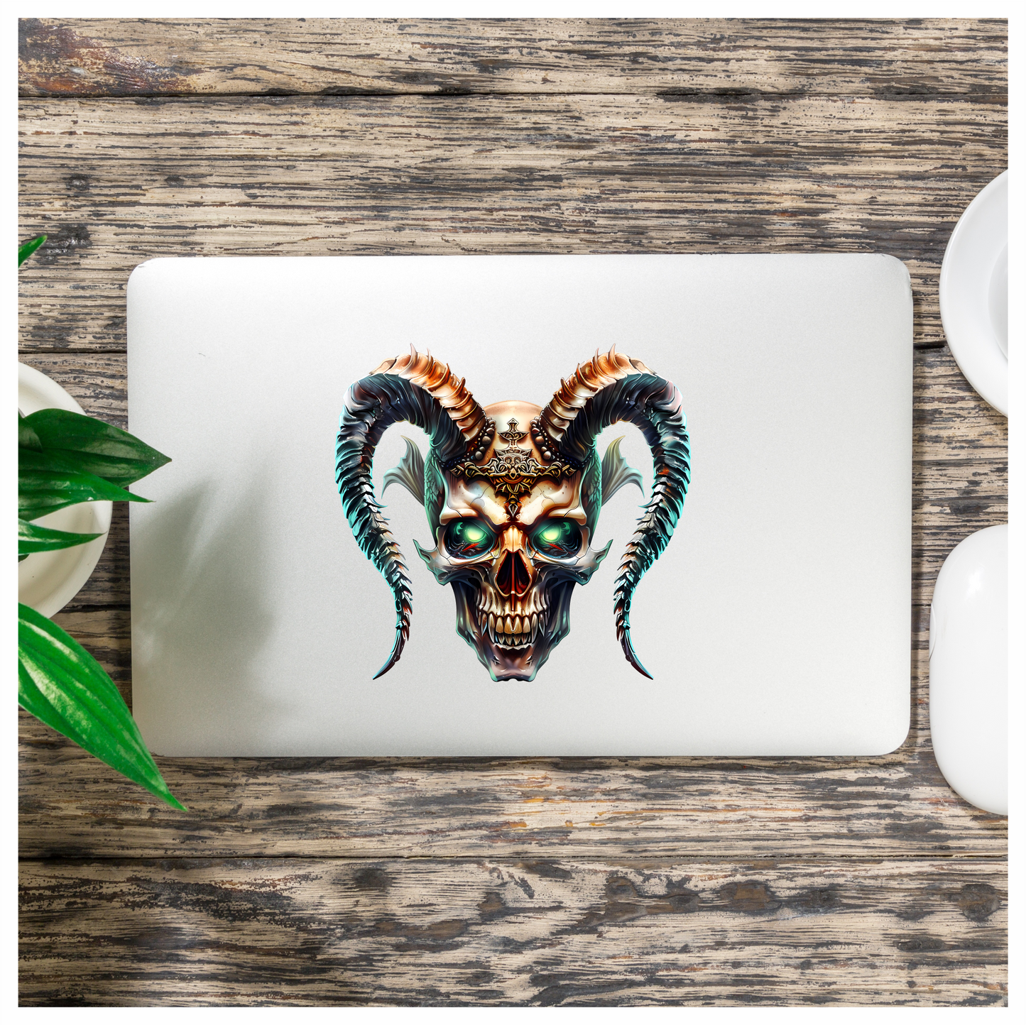 Skull Horns Green Demon Vinyl Sticker Decal