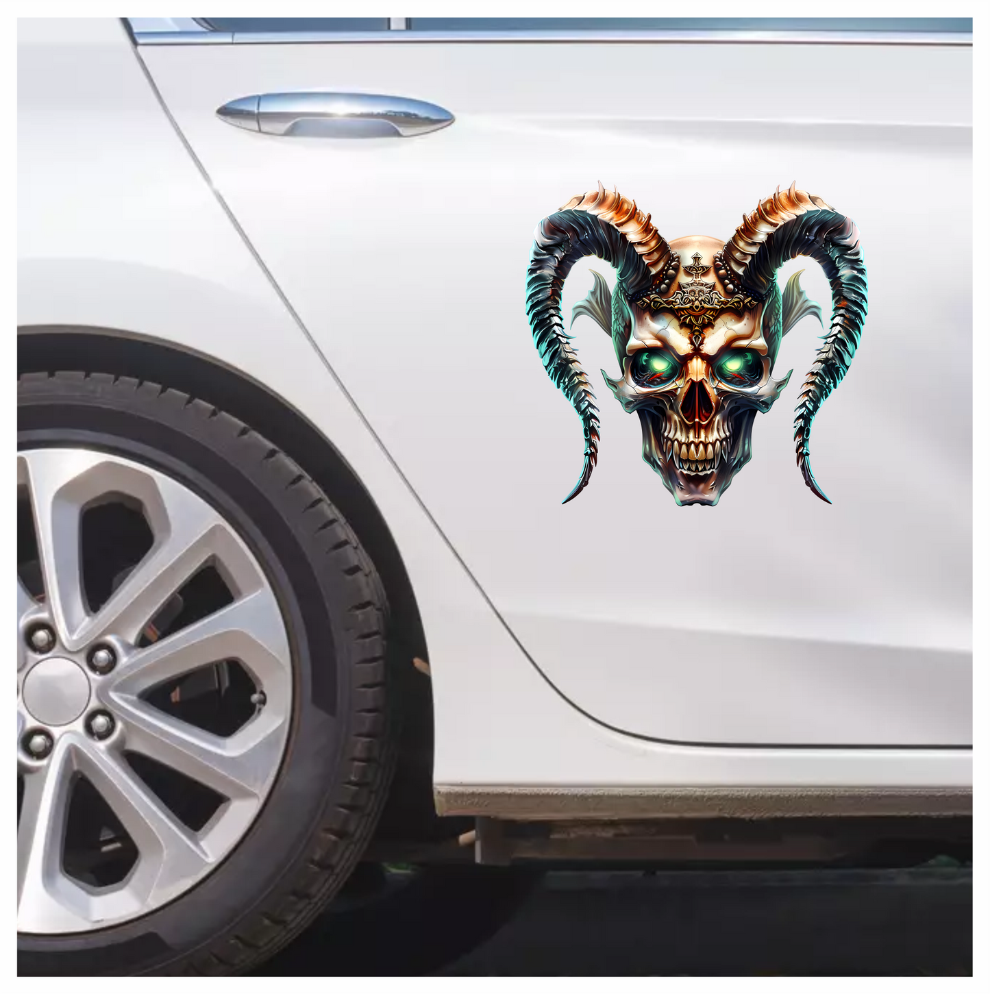 Skull Horns Green Demon Vinyl Sticker Decal