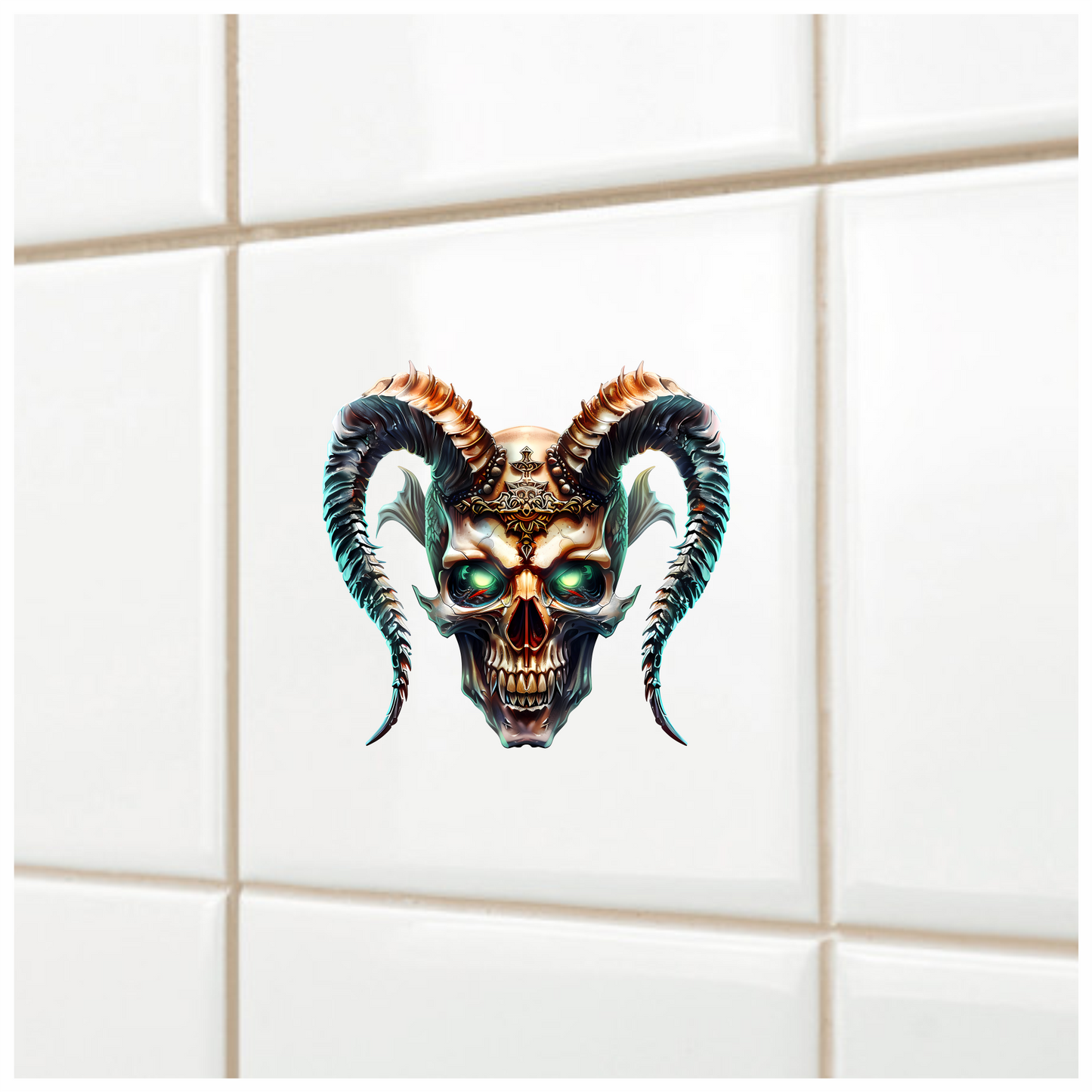Skull Horns Green Demon Vinyl Sticker Decal