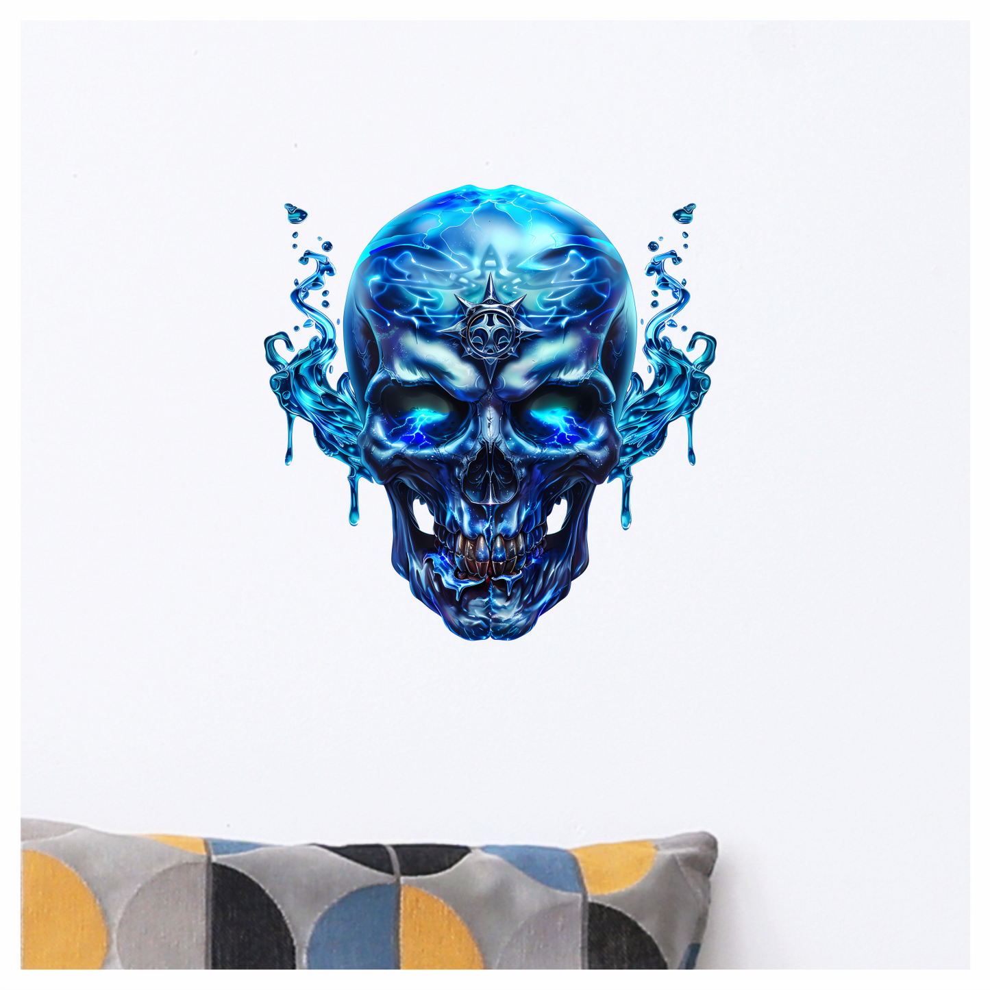 Blue Skull Water Electric Power Vinyl Sticker Decal