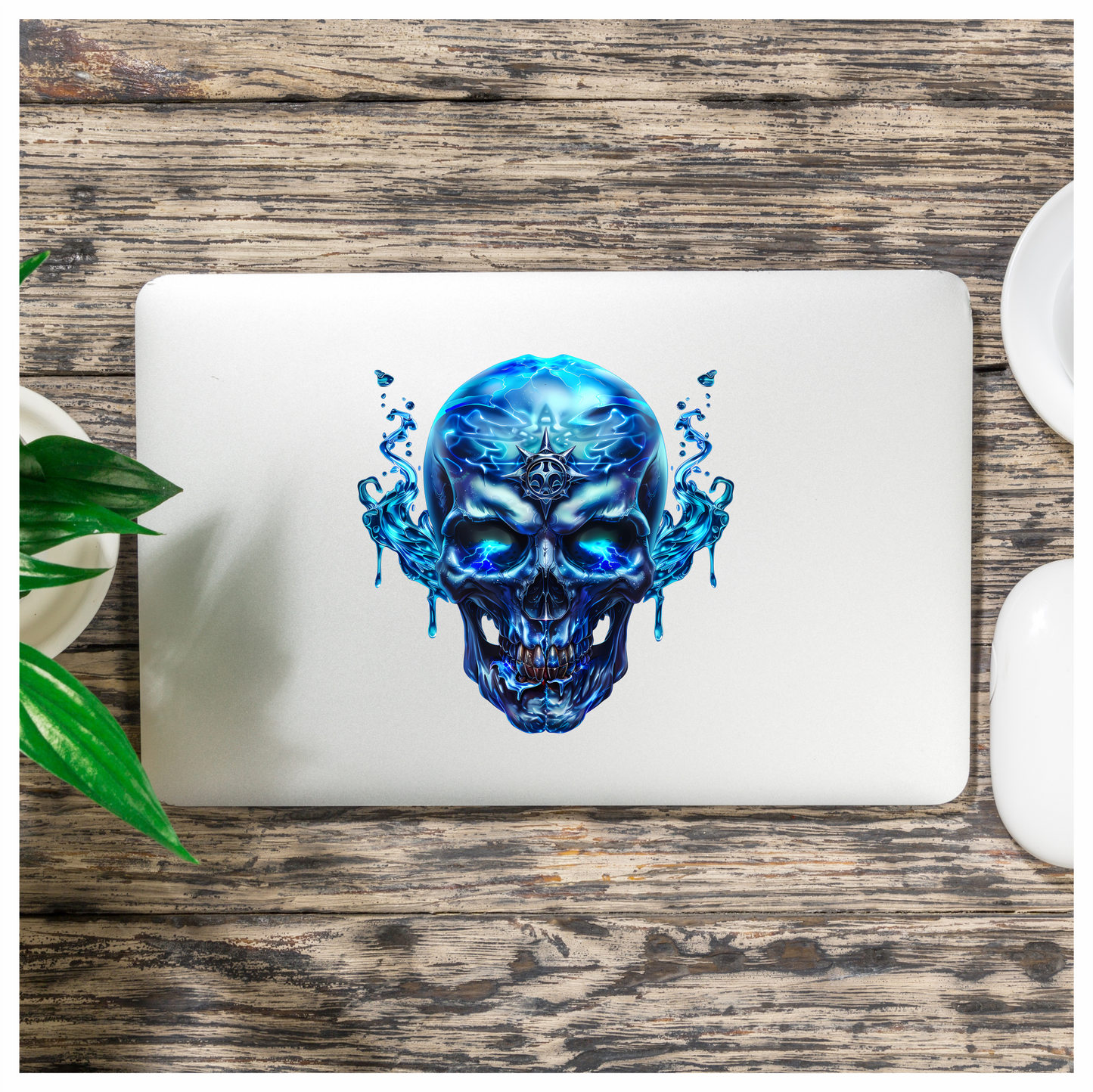 Blue Skull Water Electric Power Vinyl Sticker Decal