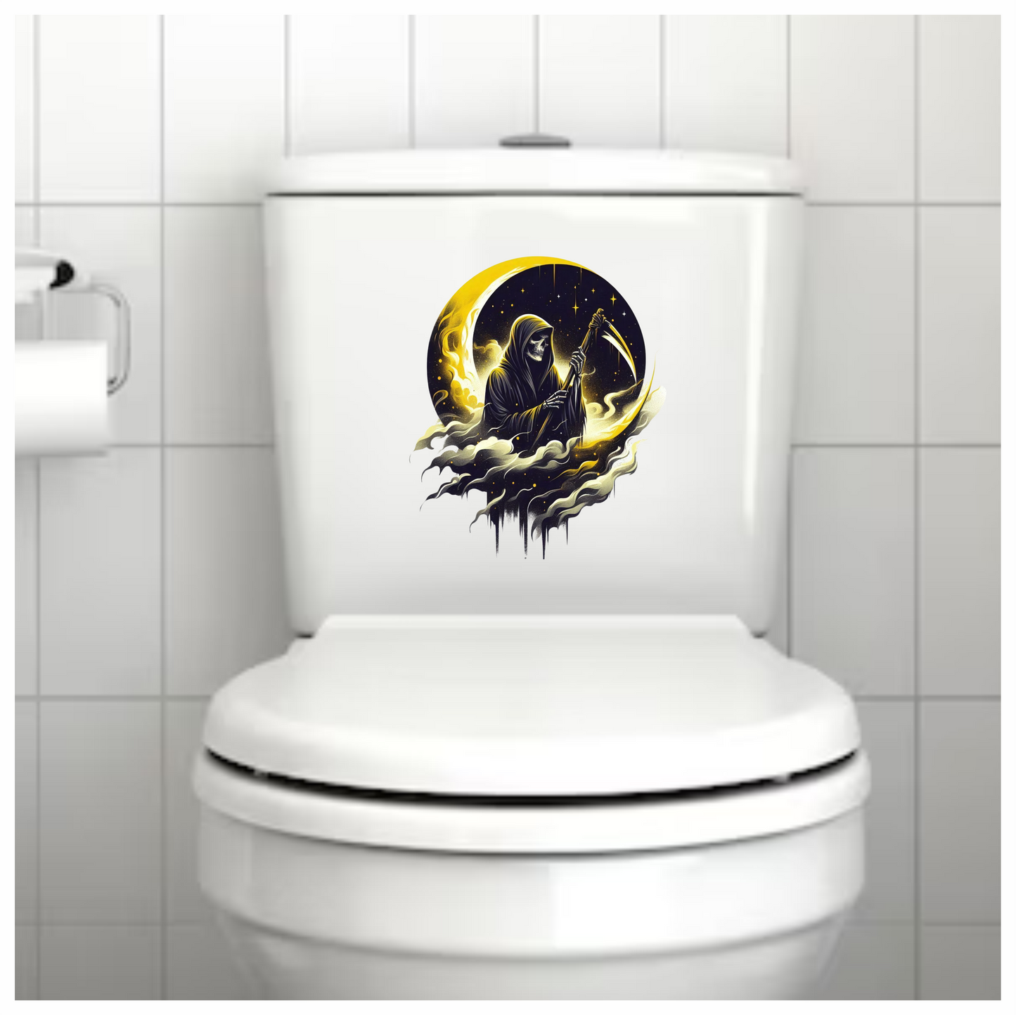Grim Reaper Moon Yellow Clouds Scythe Vinyl Sticker Decal