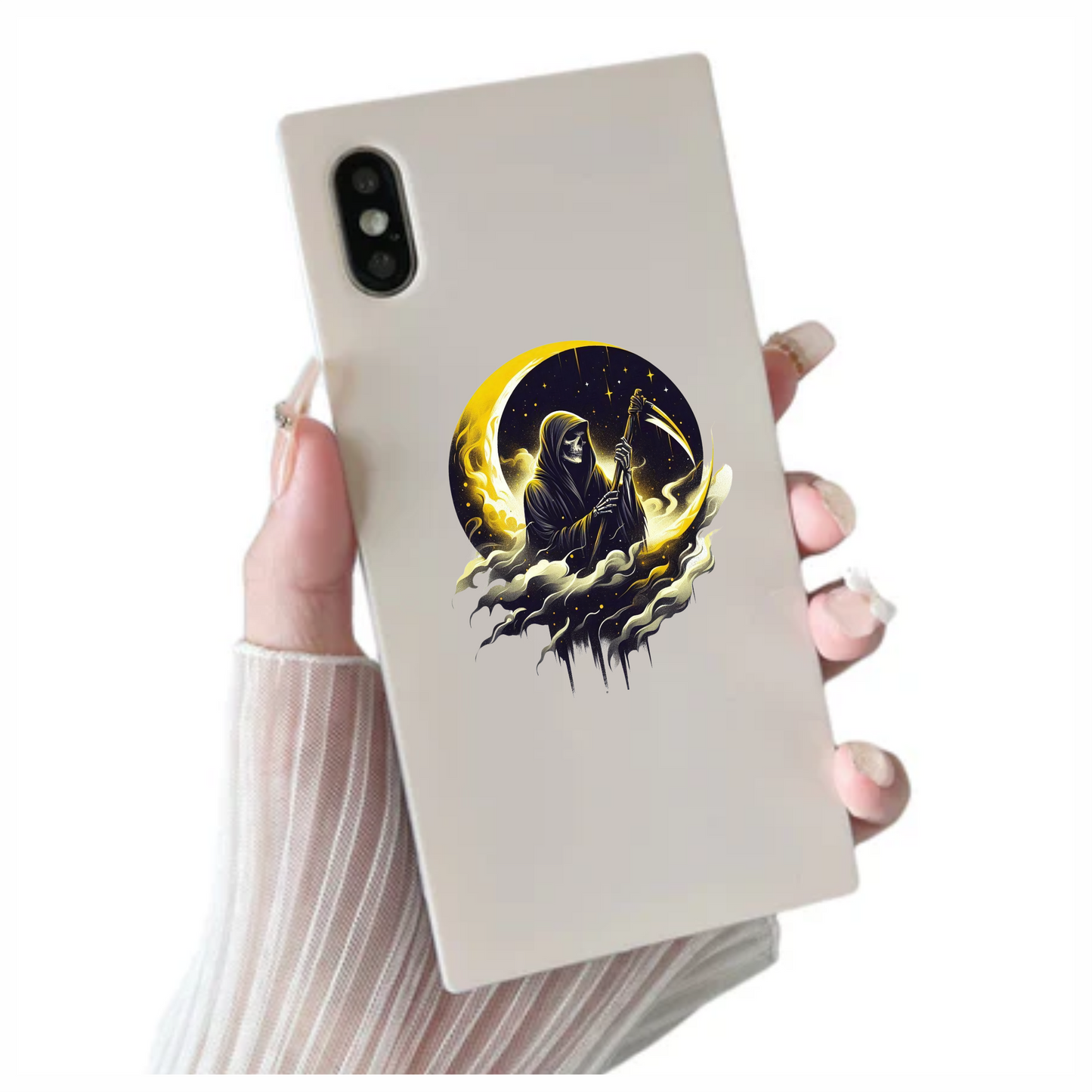 Grim Reaper Moon Yellow Clouds Scythe Vinyl Sticker Decal