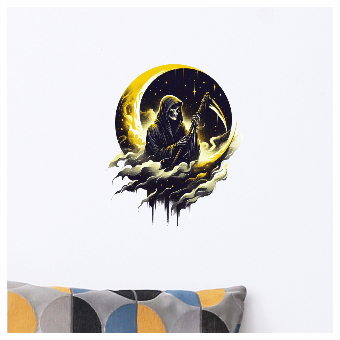 Grim Reaper Moon Yellow Clouds Scythe Vinyl Sticker Decal