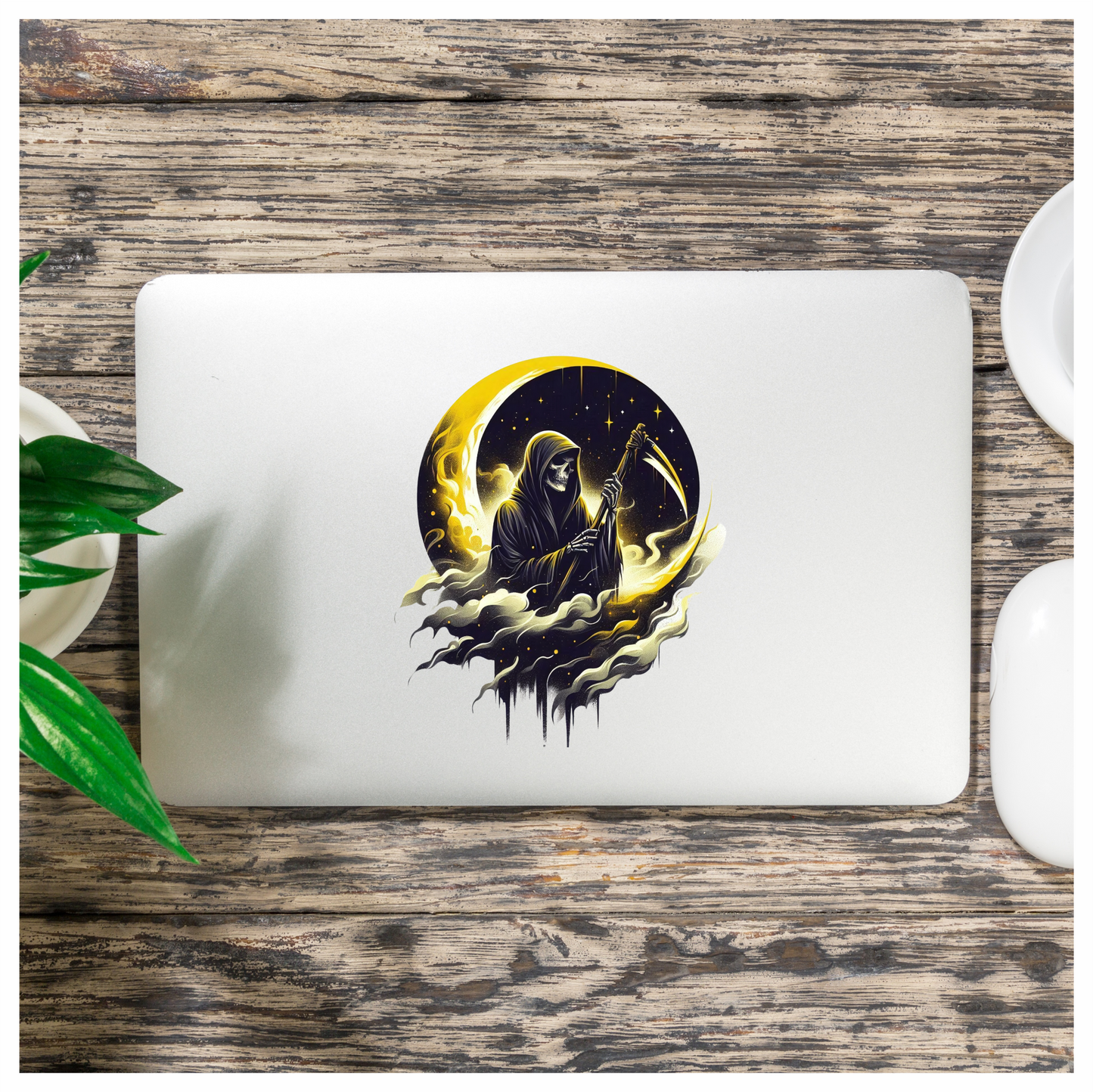 Grim Reaper Moon Yellow Clouds Scythe Vinyl Sticker Decal