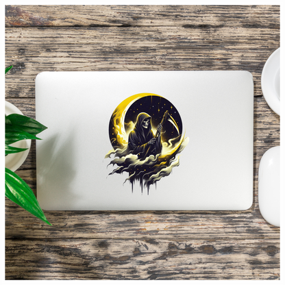Grim Reaper Moon Yellow Clouds Scythe Vinyl Sticker Decal
