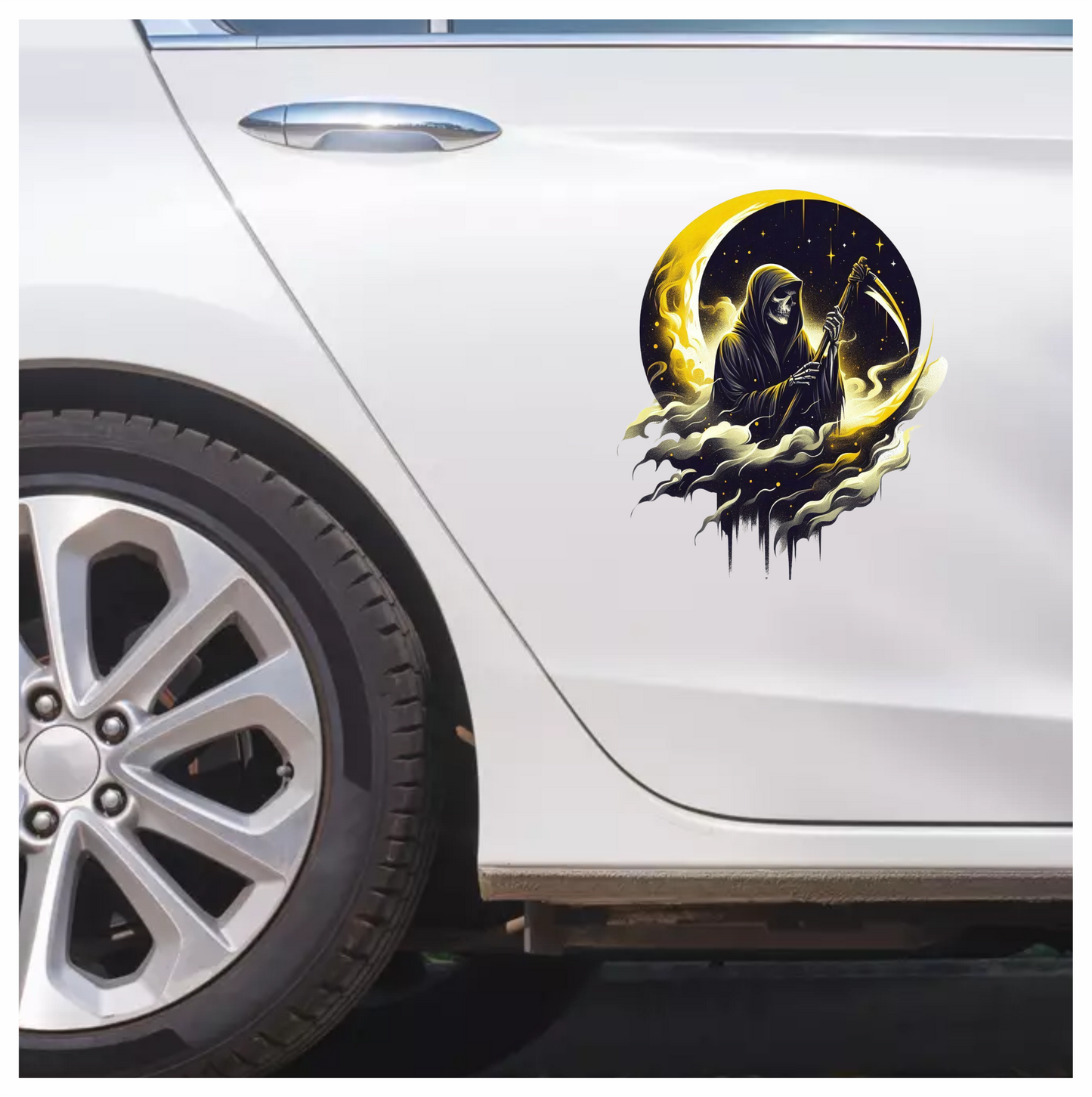 Grim Reaper Moon Yellow Clouds Scythe Vinyl Sticker Decal