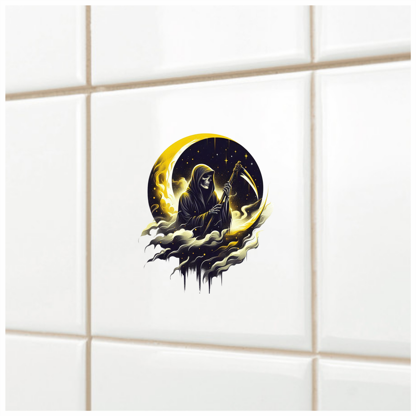 Grim Reaper Moon Yellow Clouds Scythe Vinyl Sticker Decal