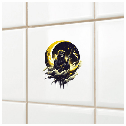 Grim Reaper Moon Yellow Clouds Scythe Vinyl Sticker Decal