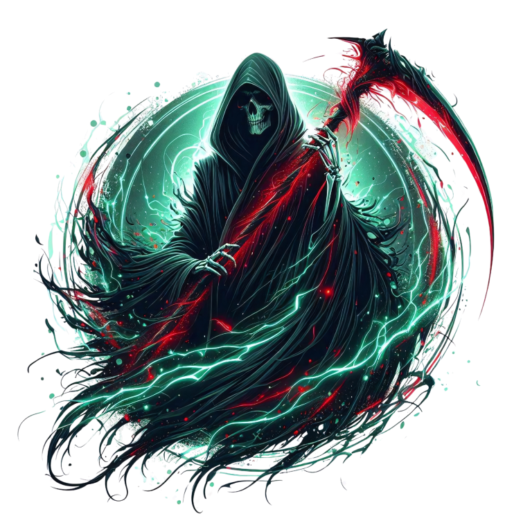 Grim Reaper Hooded Scythe Glowing Green Vinyl Sticker Decal