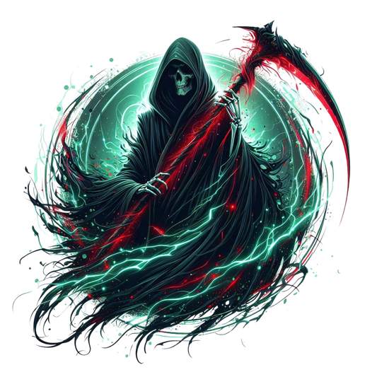 Grim Reaper Hooded Scythe Glowing Green Vinyl Sticker Decal