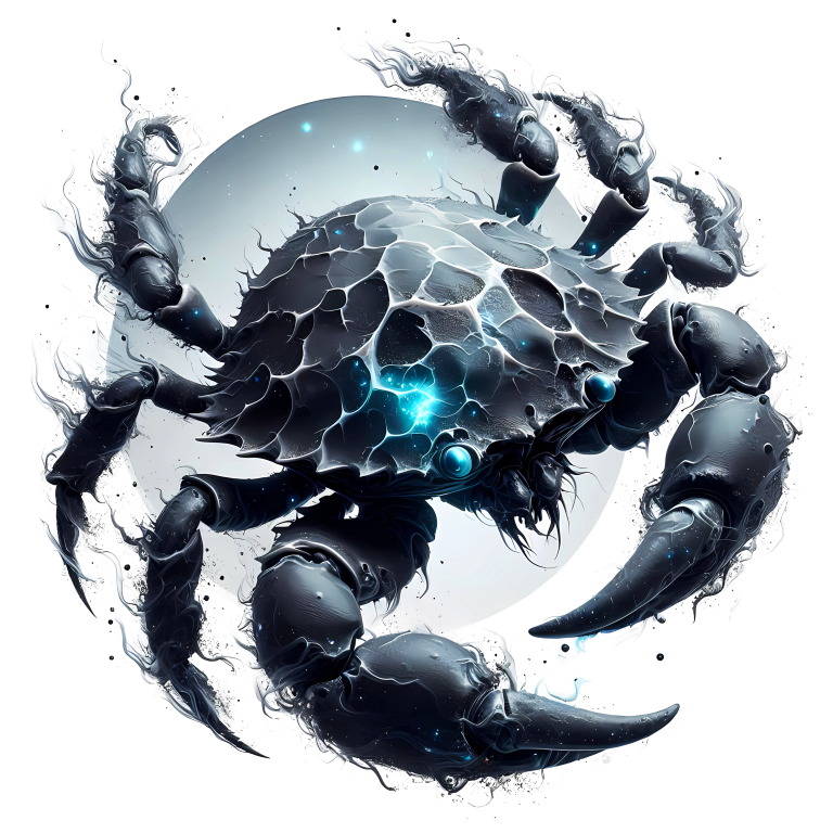 Artistic depiction of a crab with a fantasy design on a white background vinyl sticker.
