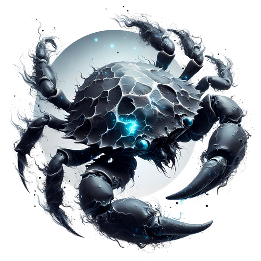 Artistic depiction of a crab with a fantasy design on a white background vinyl sticker.