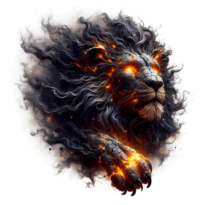 Lion's head with fiery mane and glowing eyes on a white background vinyl sticker.