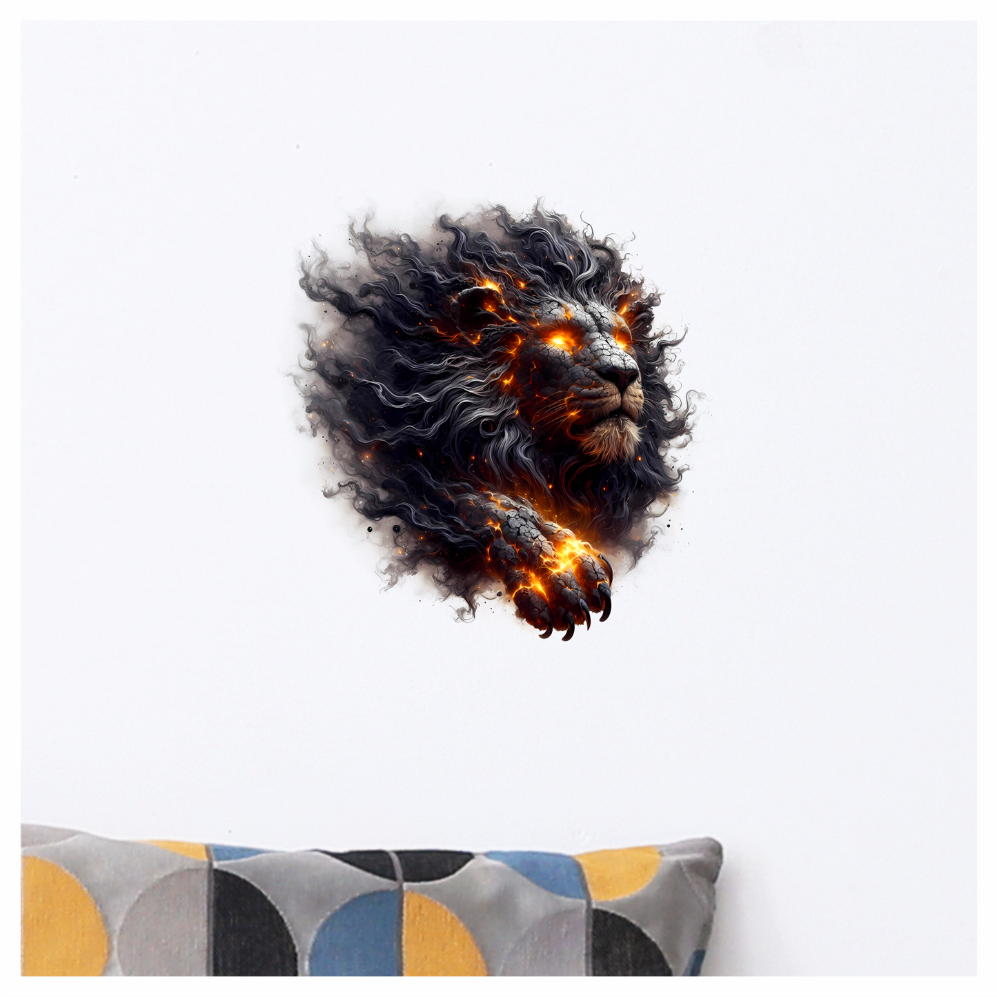 Fiery Black Lion Head Powerful Paw Vinyl Decal Sticker
