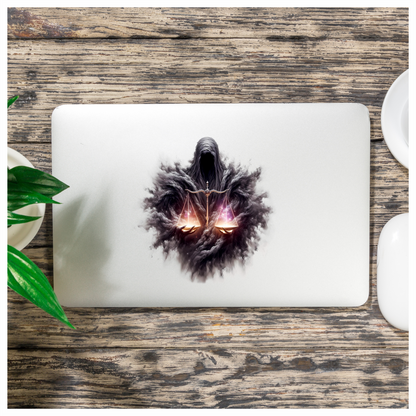 Dark Hooded Figure Holds Golden Scales Vinyl Decal Sticker
