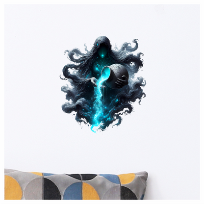 Dark Hooded Spirit Pouring Blue Liquid Vinyl Decal Sticker