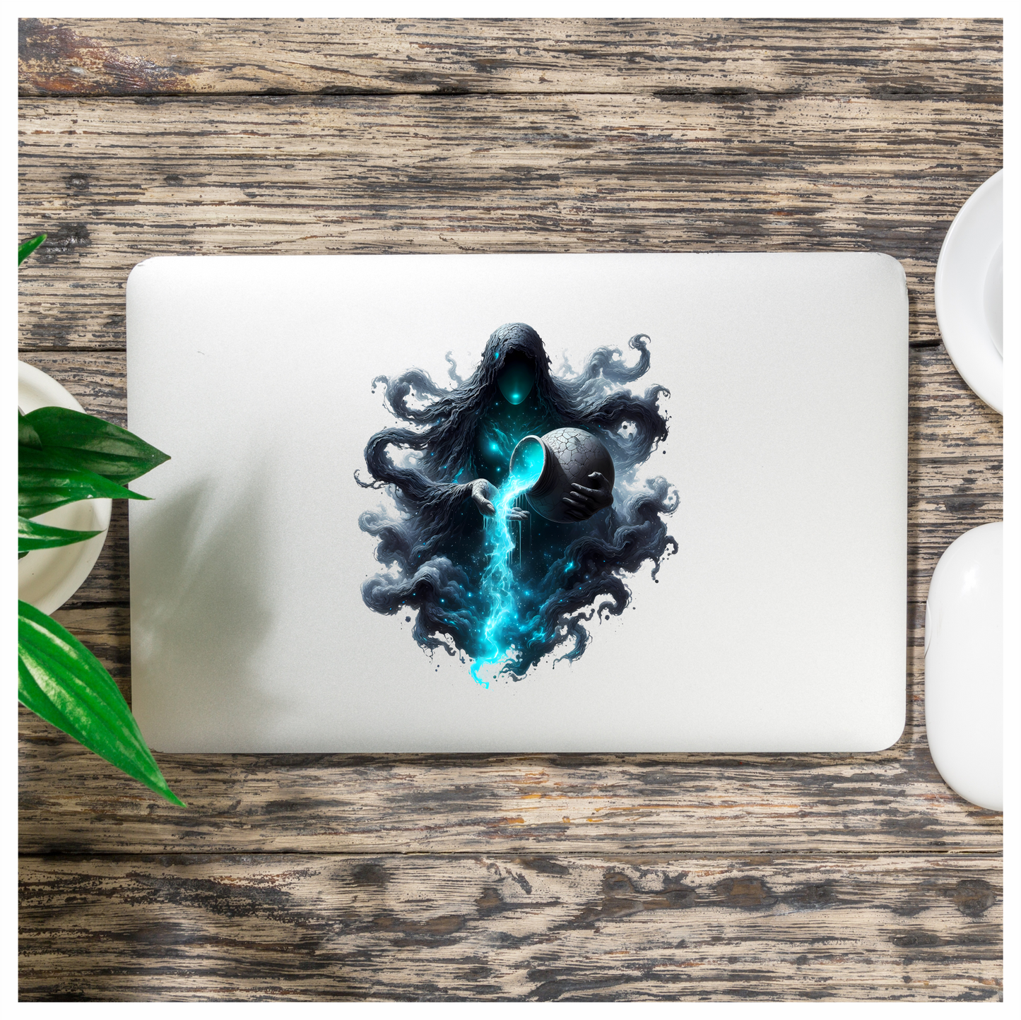Dark Hooded Spirit Pouring Blue Liquid Vinyl Decal Sticker