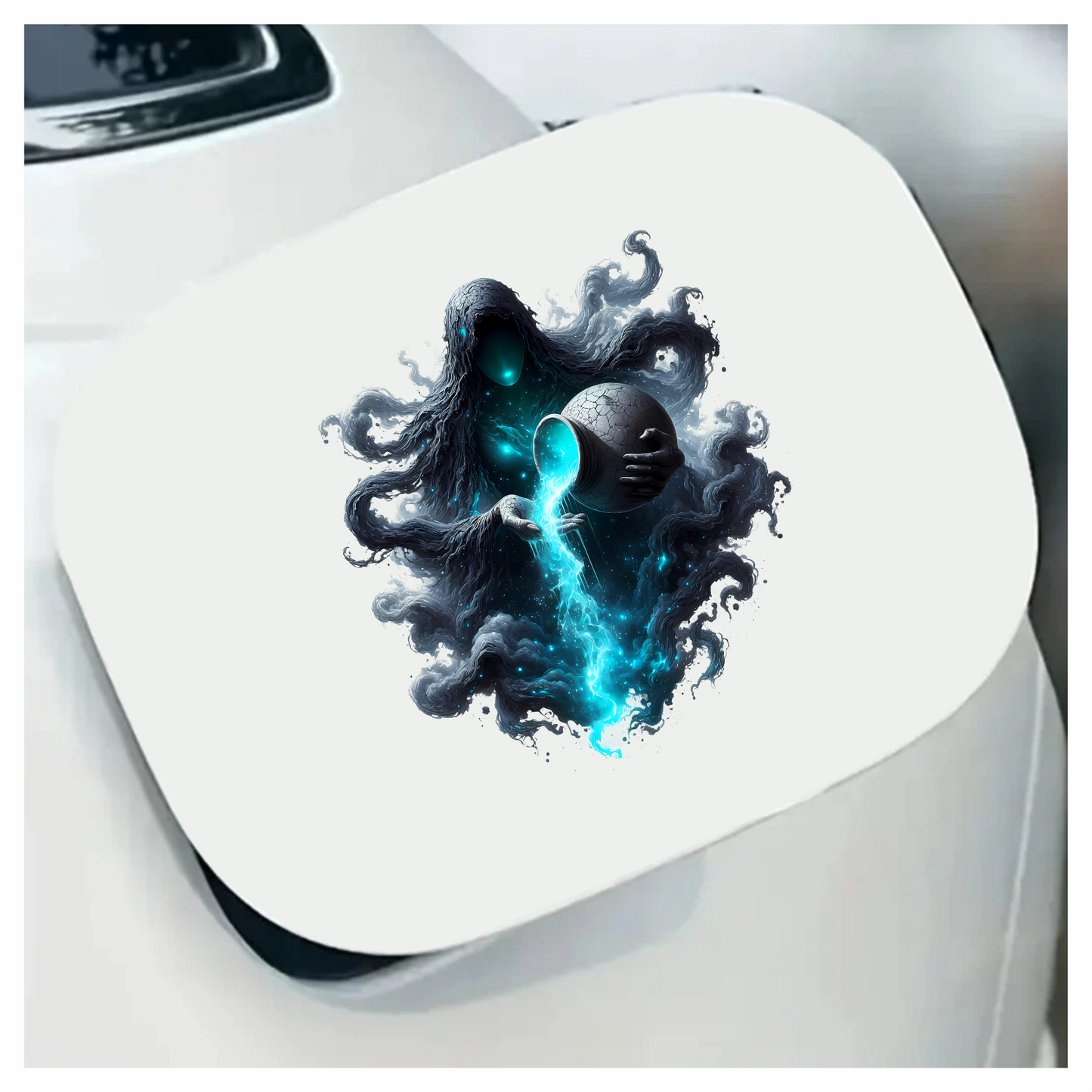 Dark Hooded Spirit Pouring Blue Liquid Vinyl Decal Sticker