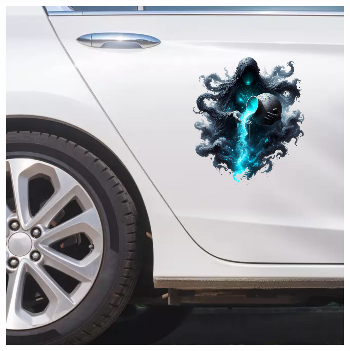 Dark Hooded Spirit Pouring Blue Liquid Vinyl Decal Sticker