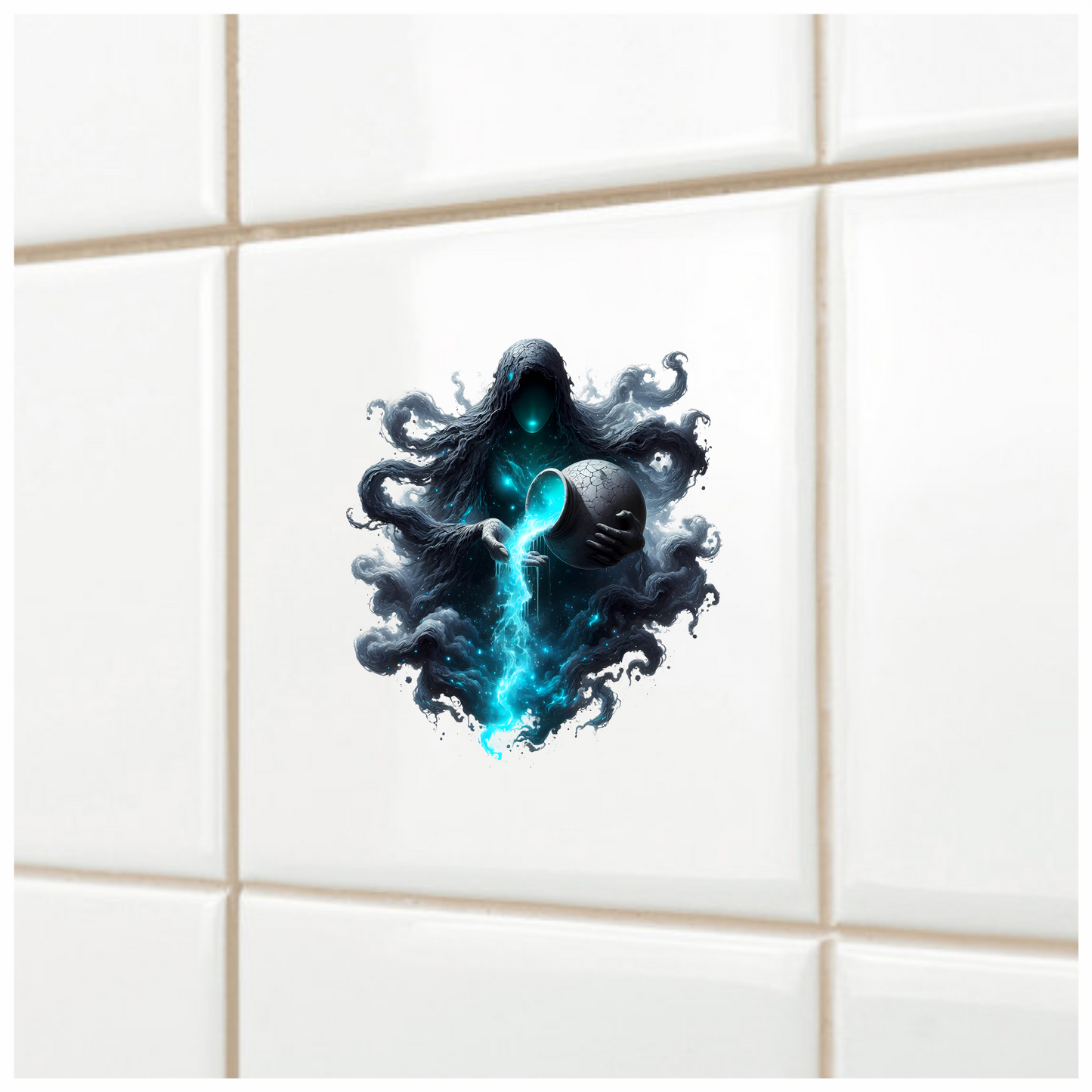 Dark Hooded Spirit Pouring Blue Liquid Vinyl Decal Sticker