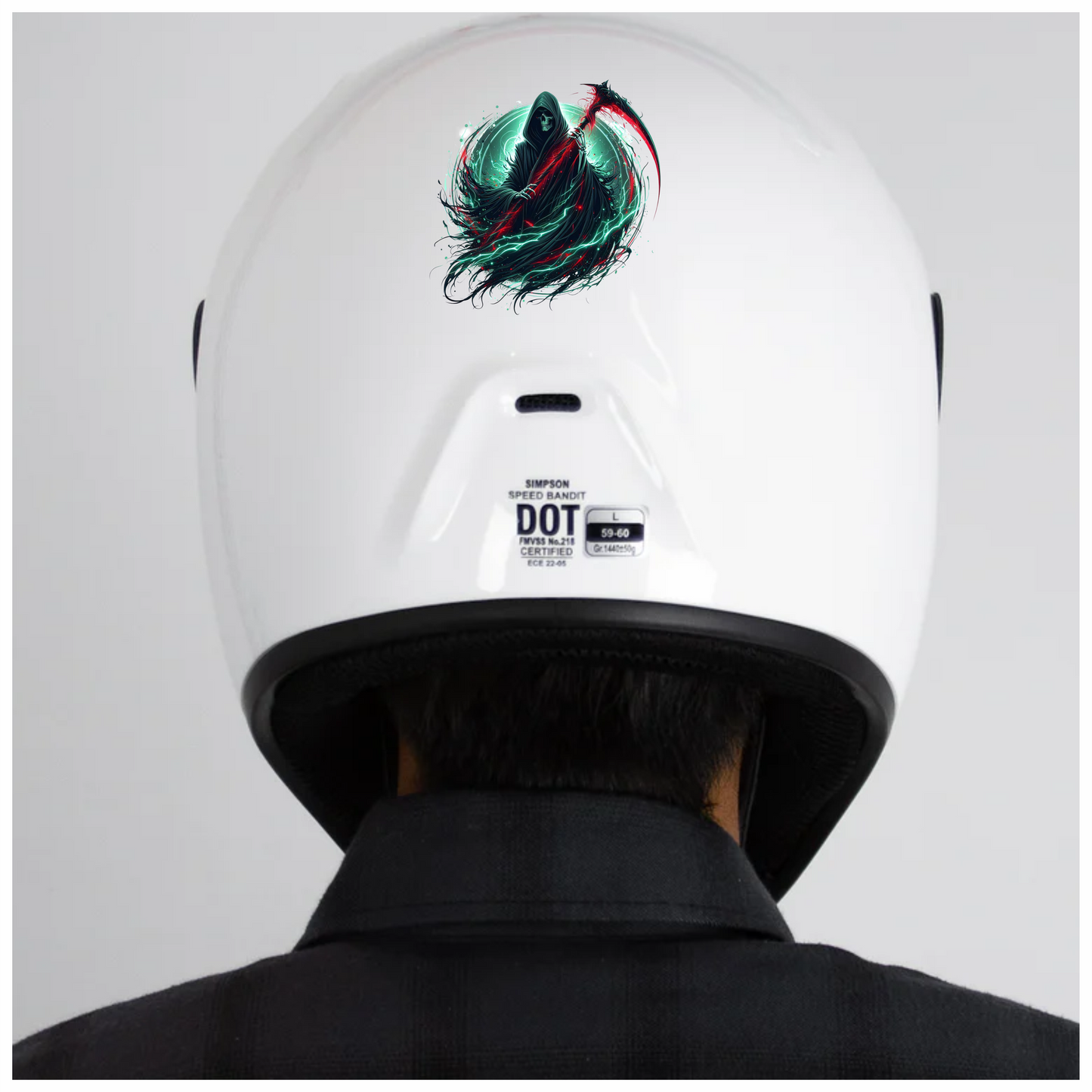 Grim Reaper Hooded Scythe Glowing Green Vinyl Sticker Decal