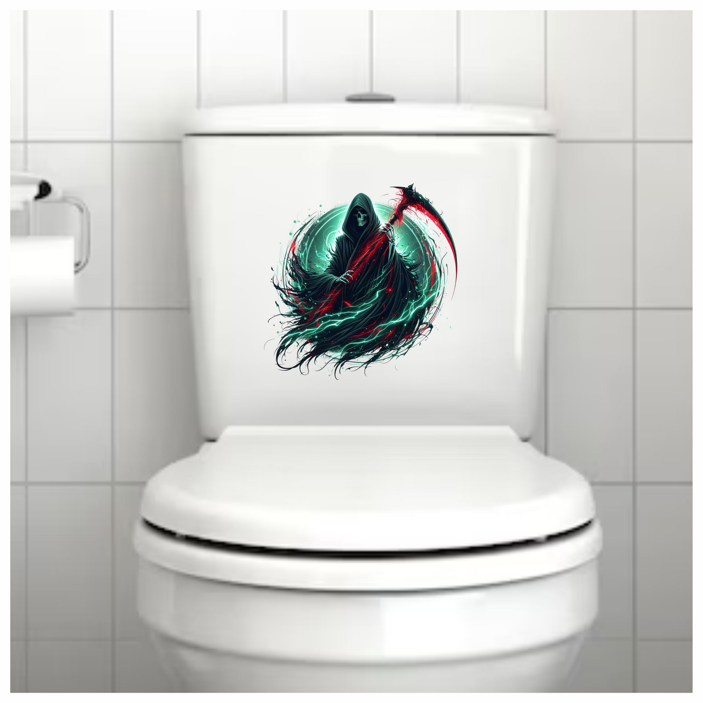 Grim Reaper Hooded Scythe Glowing Green Vinyl Sticker Decal