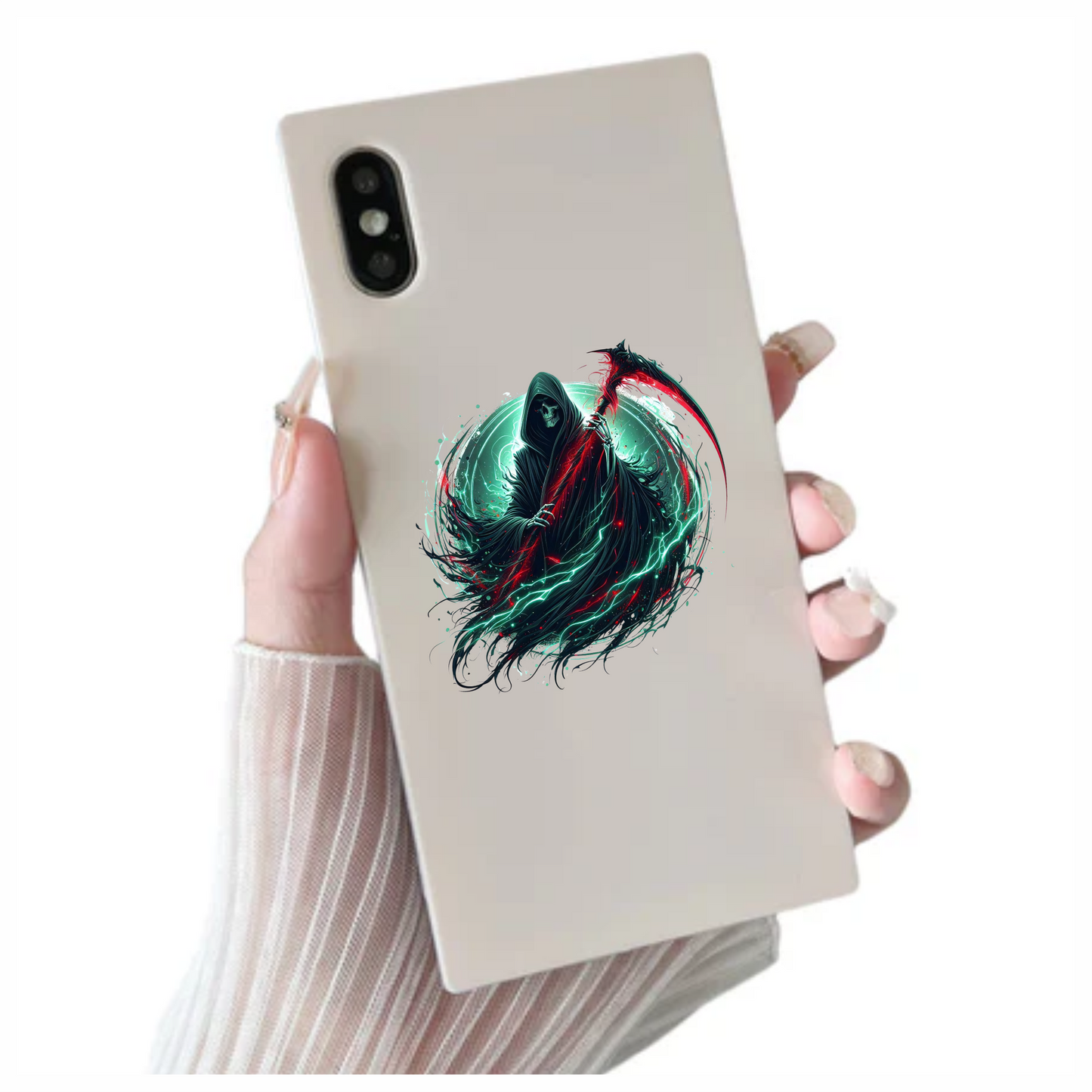 Grim Reaper Hooded Scythe Glowing Green Vinyl Sticker Decal