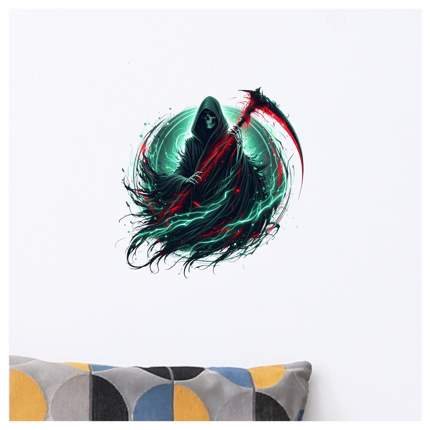 Grim Reaper Hooded Scythe Glowing Green Vinyl Sticker Decal