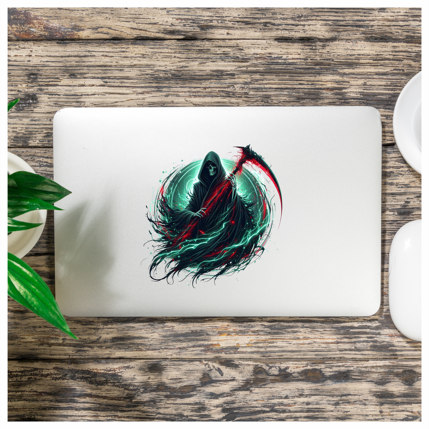 Grim Reaper Hooded Scythe Glowing Green Vinyl Sticker Decal