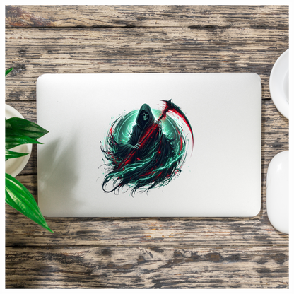 Grim Reaper Hooded Scythe Glowing Green Vinyl Sticker Decal