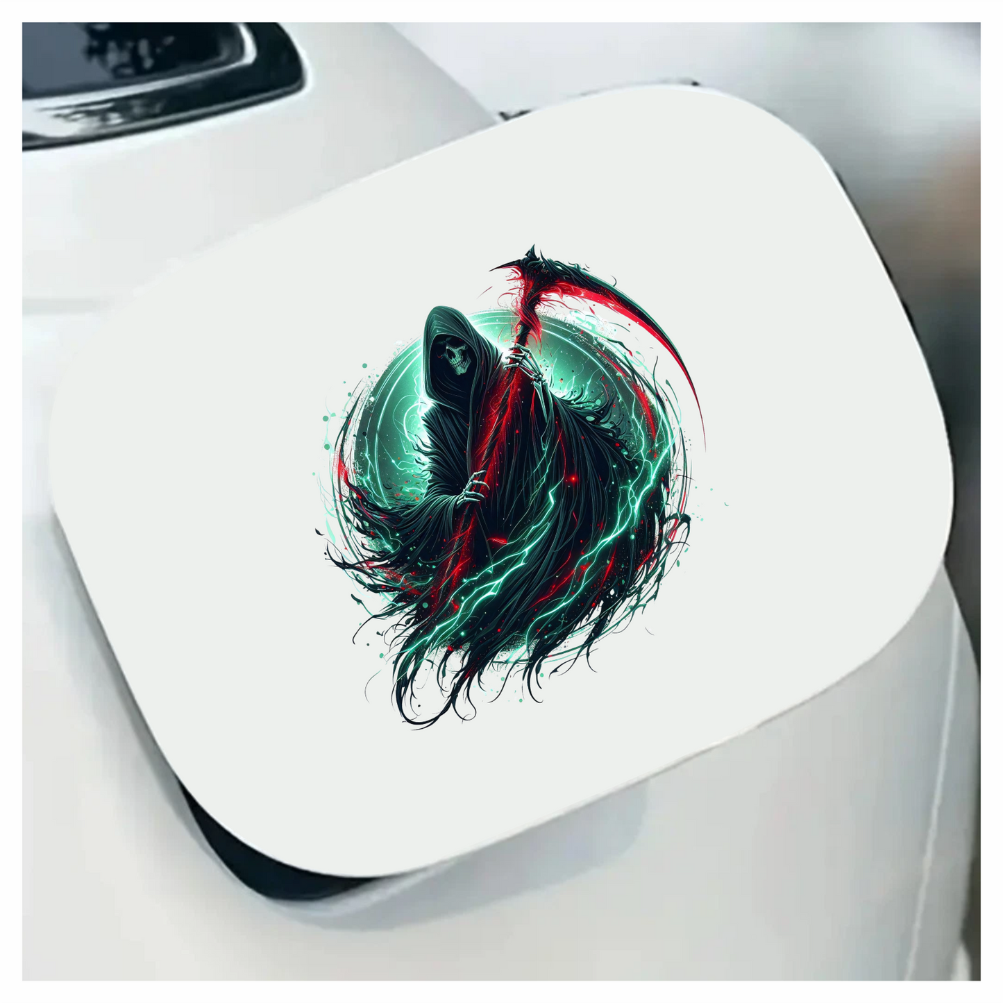 Grim Reaper Hooded Scythe Glowing Green Vinyl Sticker Decal