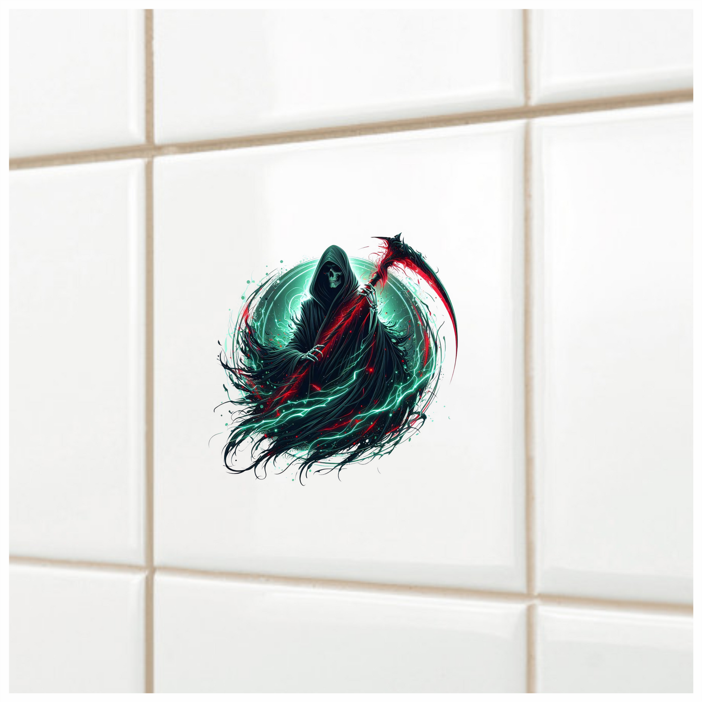 Grim Reaper Hooded Scythe Glowing Green Vinyl Sticker Decal
