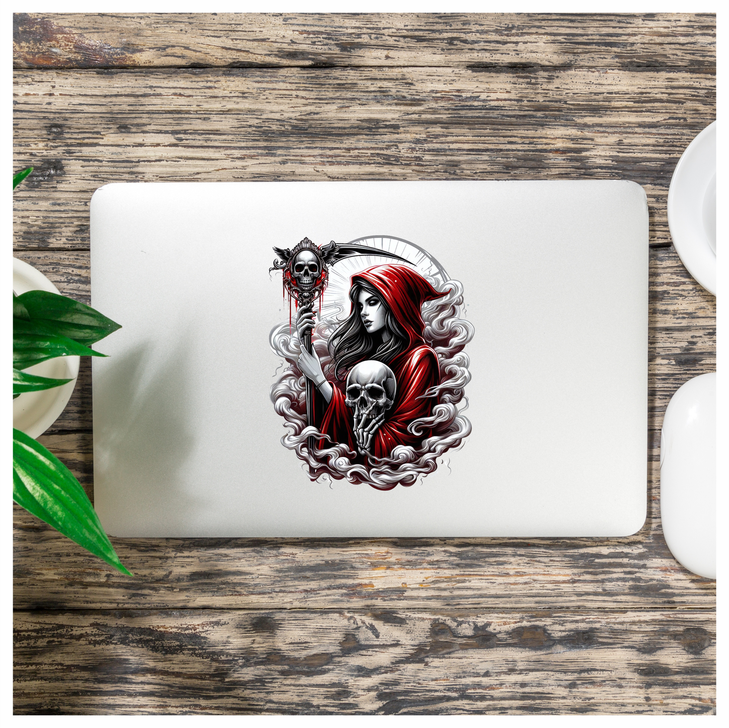 Woman Skull Red Hood Smoke Vinyl Sticker Decal